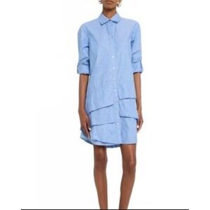 Finley‎ Jenna Long Sleeve Ruffle Tiered Striped Cotton Shirt Dress Small EUC